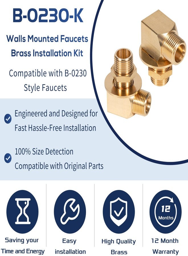 Sunluway B-0230-K Brass Wall Mount Faucet Installation Kit for T&S B-0230 Style Faucets Replacement Kit Includes 2 Short Elbows, Nipples, Lock Nuts, Washers That Provide 1/2" NPT Male Inlet and Outlet - 2PCS - Image 3